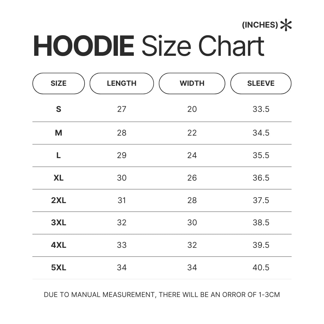Hoodie Size Chart - My Hero Academia EU Store