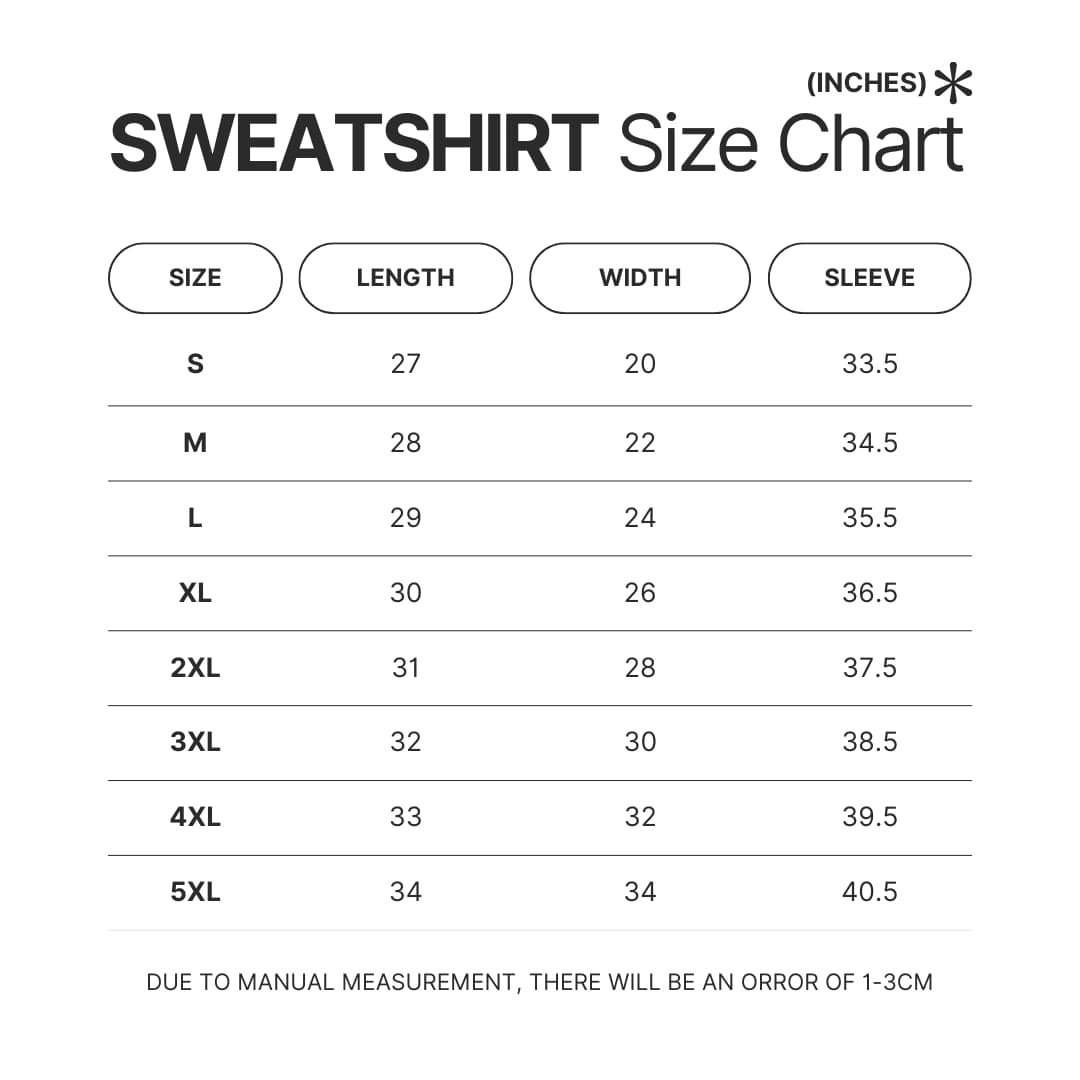 Sweatshirt Size Chart - My Hero Academia EU Store