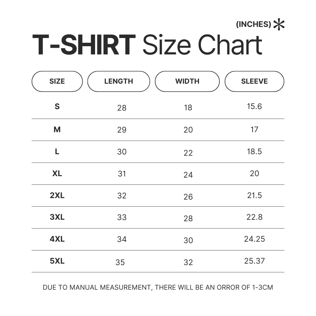 T shirt Size Chart - My Hero Academia EU Store