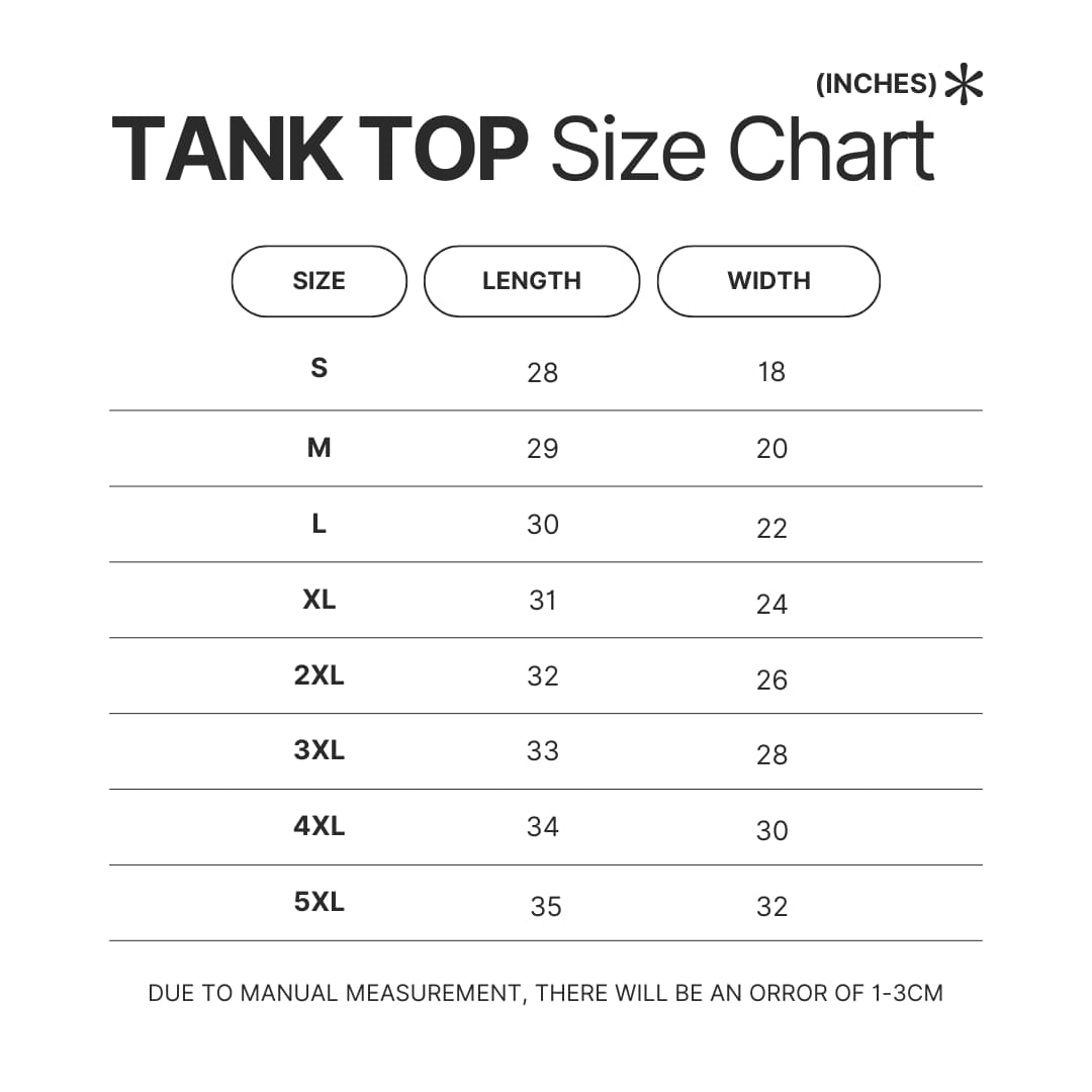 Tank Top Size Chart - My Hero Academia EU Store