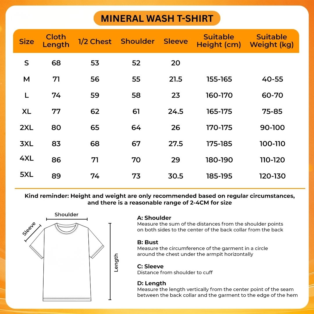 Mineral Wash T Shirt Size Chart - My Hero Academia EU Store