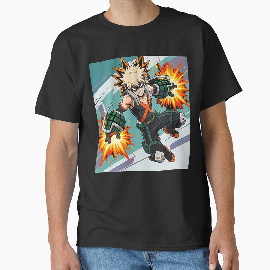 Dynamic Anime Character Illustration Explosive Hero Action Pose T-shirt
