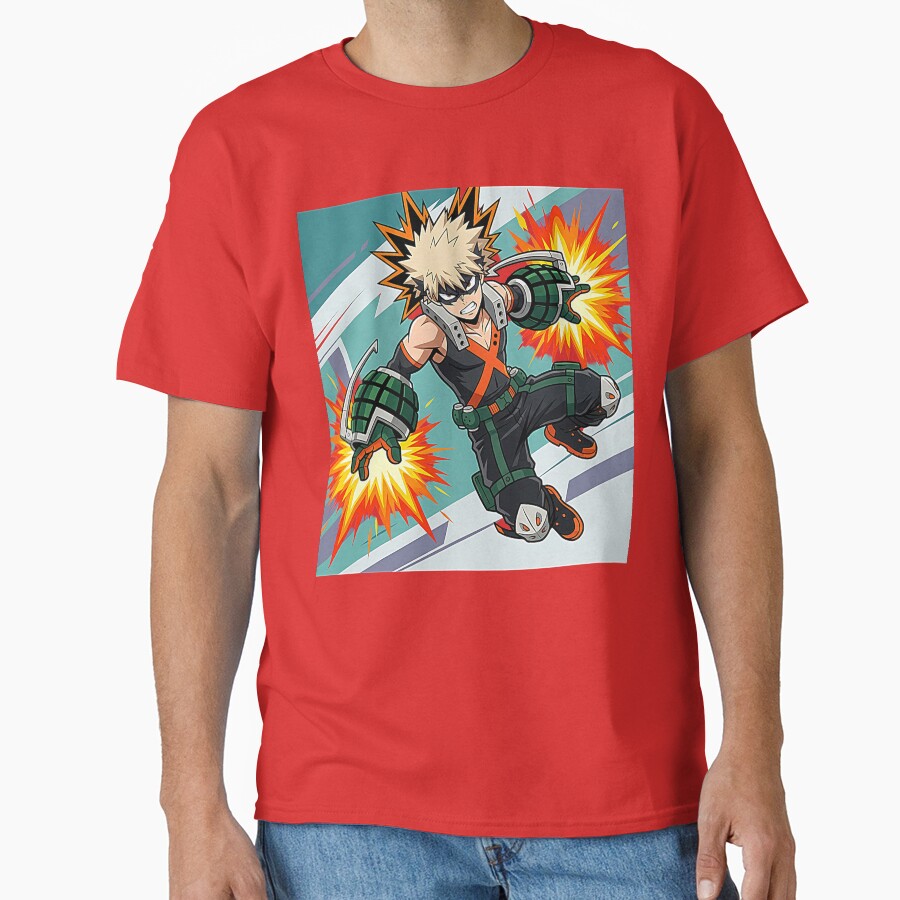 Dynamic Anime Character Illustration Explosive Hero Action Pose T-shirt - Image 5