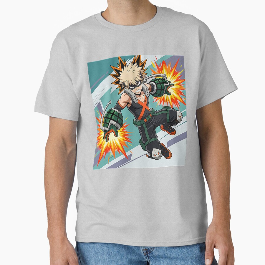 Dynamic Anime Character Illustration Explosive Hero Action Pose T-shirt - Image 3