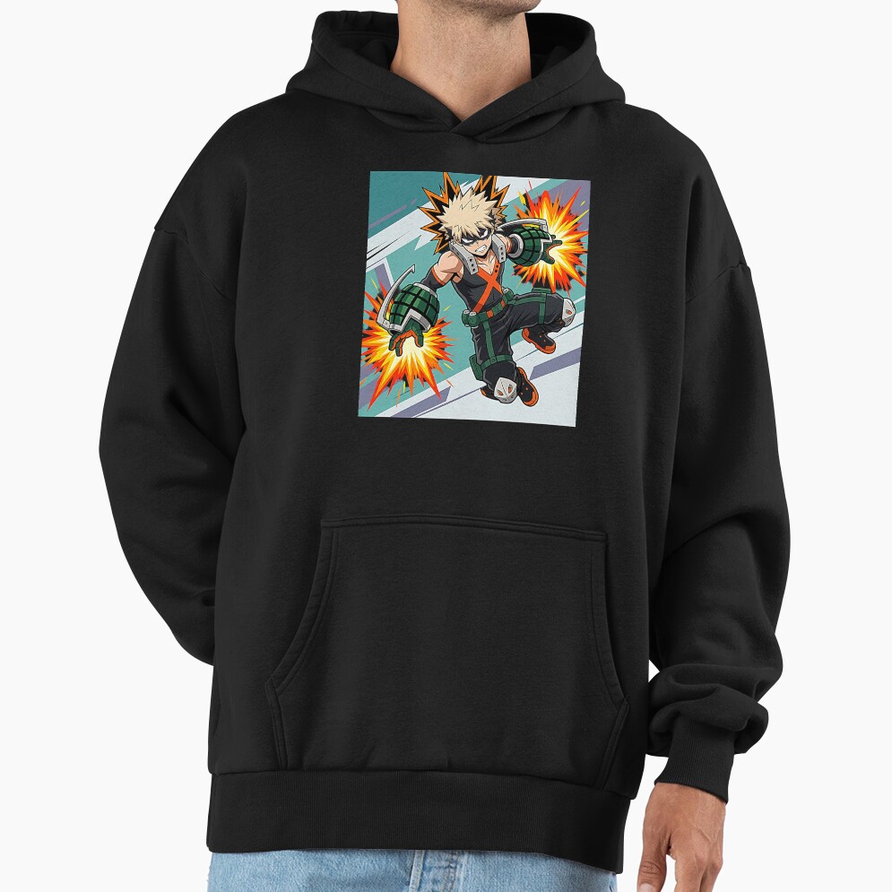 Dynamic Anime Character Illustration Explosive Hero Action Pose Hoodie - Image 3
