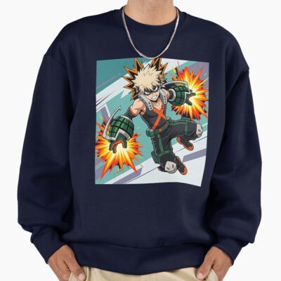 Dynamic Anime Character Illustration Explosive Hero Action Pose Sweatshirt