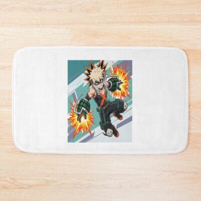 Dynamic Anime Character Illustration Explosive Hero Action Pose Bath Mat