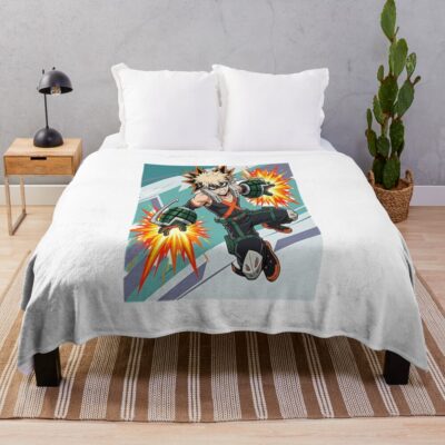 Dynamic Anime Character Illustration Explosive Hero Action Pose Throw Blanket
