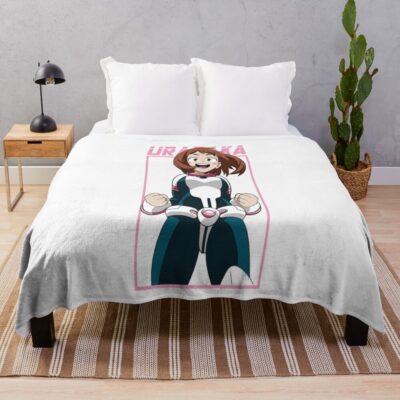 Hero Inspired Dynamic Character Illustration Ochako Throw Blanket