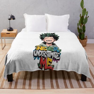Never Underestimate Me Anime Hero Motivation Quote Throw Blanket