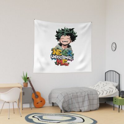 Never Underestimate Me Anime Hero Motivation Quote Tapestry