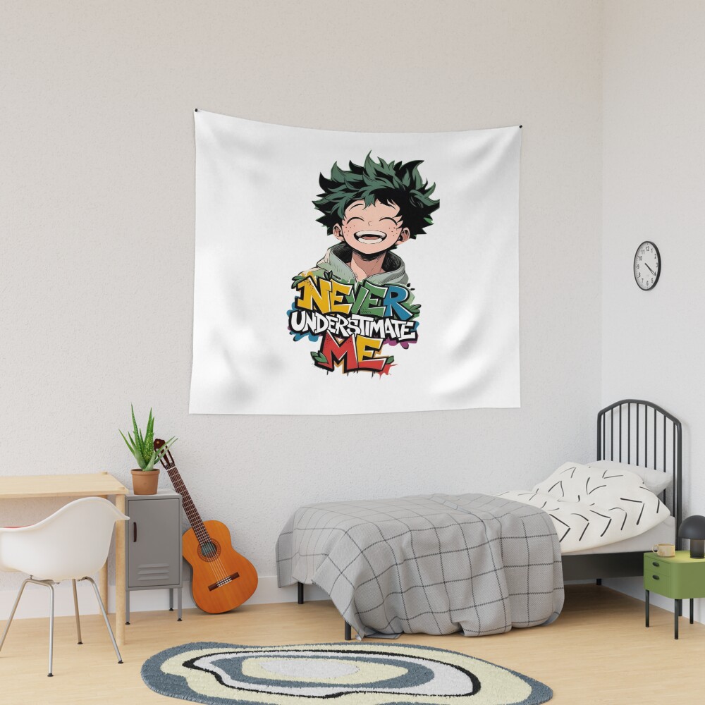 Never Underestimate Me Anime Hero Motivation Quote Tapestry
