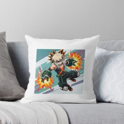 Dynamic Anime Character Illustration Explosive Hero Action Pose Throw Pillow