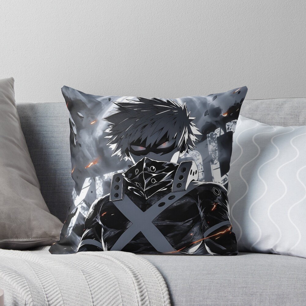 Explosive Power Anime Hero Dark Battle Warrior Anime Action Art Throw Pillow