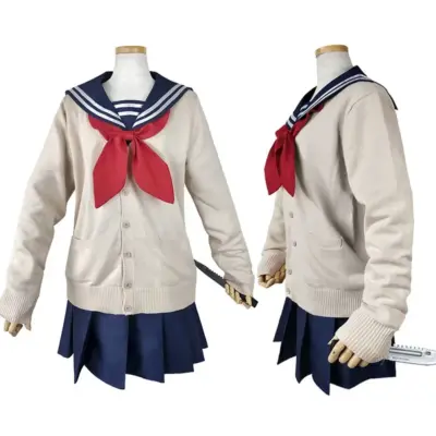 Himiko Toga My Hero Academia Cosplay Costume JK Uniform Skirt with Sweater & Prop Knife